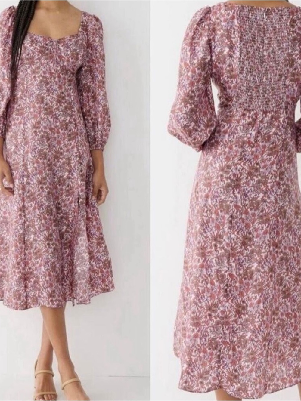 J. Crew Sweetheart Long-Sleeve Midi Dress in Fête Floral Pink